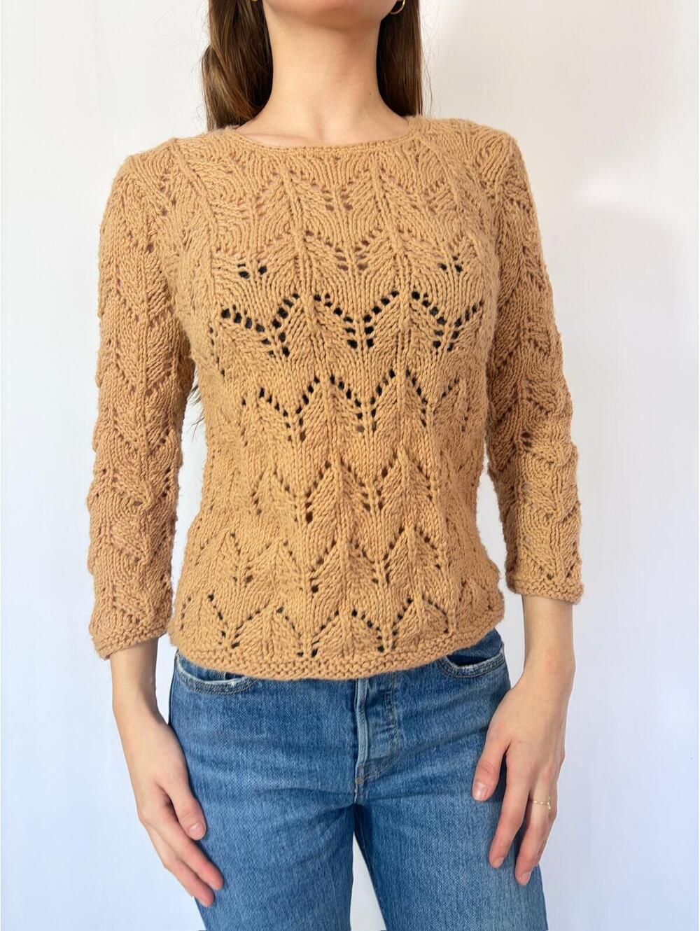 Vintage Open Knit Brown Tan Sweater Fall Casual